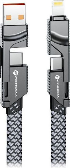 Forcell Braided USB to Type-C / Lightning Cable 3A Ασημί 1m