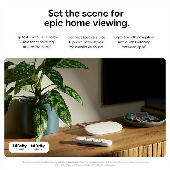 Google Media Player Google Tv Streamer 4k Bluetooth Wi-fi Android Tv 32 Gb Voice Control Remote White