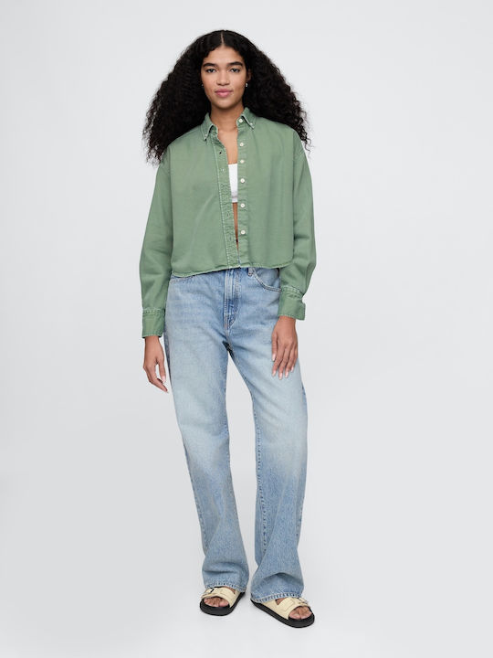 Women's Denim Long Sleeve Shirt Twig Green