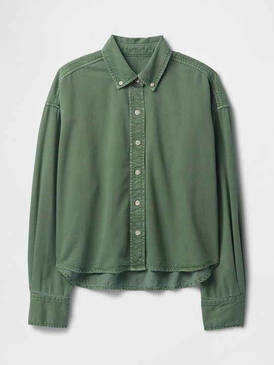 Women's Denim Long Sleeve Shirt Twig Green