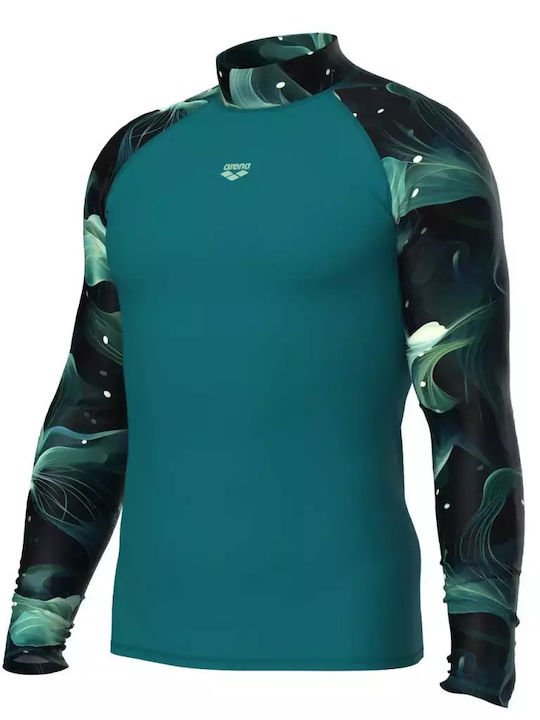 Arena Rash Vest Allover Ανδρική Μακρυμάνικη Αντηλιακή Μπλούζα Πράσινη