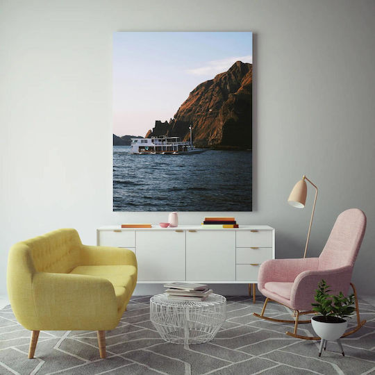 Πίνακας Boat On Sea Near Rocky Mountains Βάρκα Στη Θάλασσα Κοντά Στα Βραχώδη Όρη 100x150