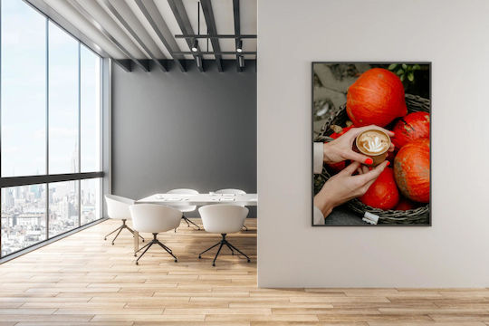 Gemälde Herbst Kaffee Kürbisse 80x120