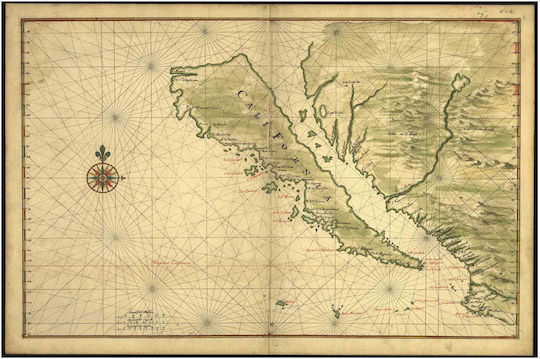 Πίνακας Map California Shown As An Island 90x60