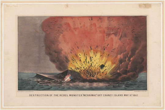 Tabloul Distrugerea Rebelului Monster Merrimac Lângă Insula Craney 11 Mai 1862 90x60