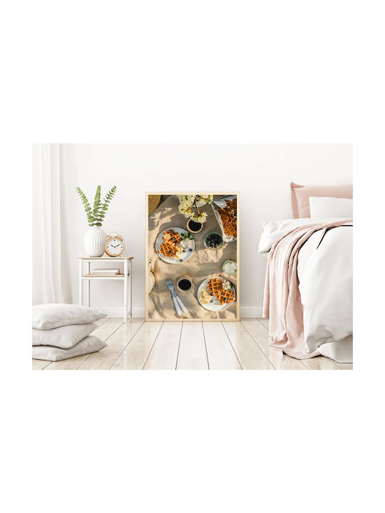Πίνακας Waffles Coffee On A Linen Table Βάφλες Καφές Λινό Τραπέζι 80x120