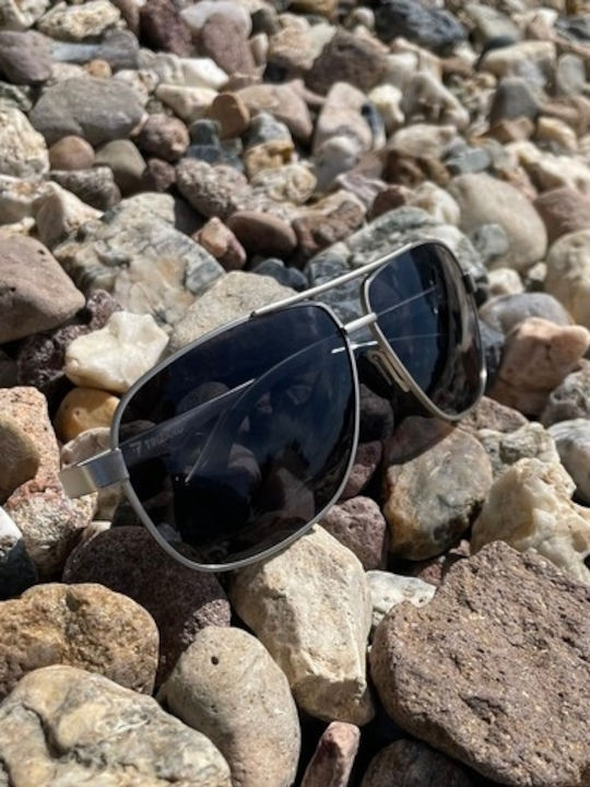 Trizand Herren Sonnenbrille mit Gray Metall Gestell und Schwarz Polarisiert Linse