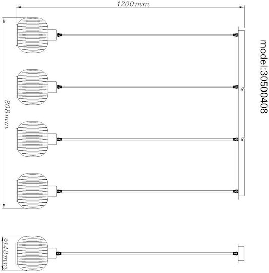 Globo Lighting Black Ceiling Light for 4 E14 Bulbs 15x120cm