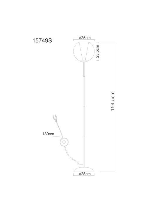 Globo Lighting Floor Lamp H154.5xW25cm. with Socket for Bulb E27 Black