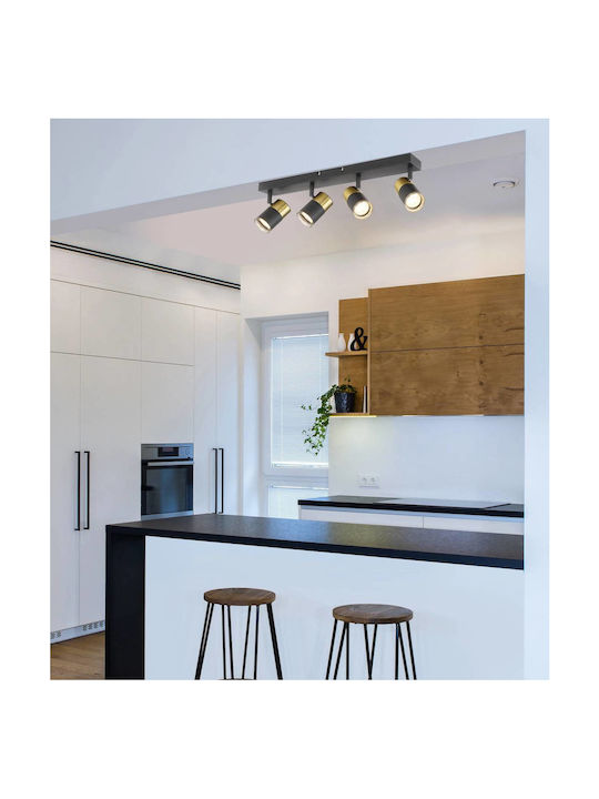 Globo Lighting Σποτ με 4 Φώτα σε Μαύρο Χρώμα