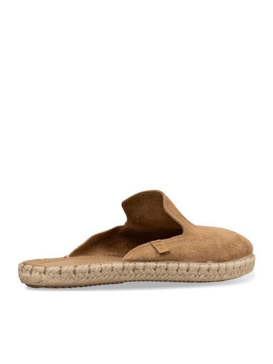 Suede Mules with Heel in Beige Color