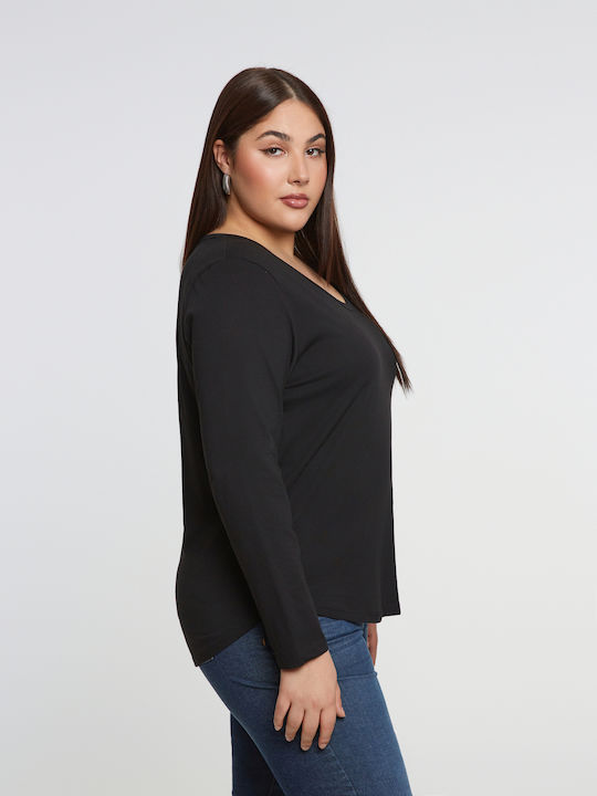 Basic Women's Blouse Cotton Long Sleeve Black
