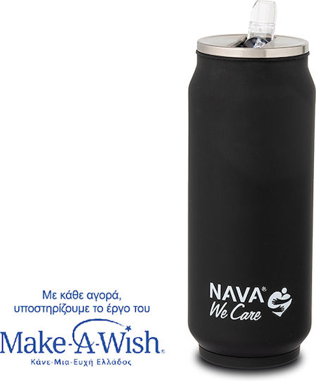 Nava "we Care" Glas Thermosflasche Rostfreier Stahl / Kunststoff 500ml Black mit Stroh