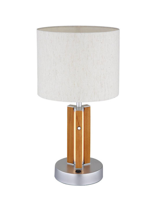 Globo Lighting Wood Table Lamp with White Shade and Brown Base