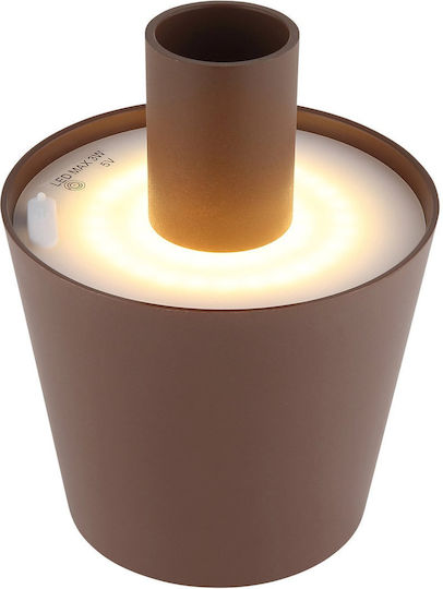 Globo Lighting Πλαστικό Πορτατίφ LED με Καφέ Καπέλο και Βάση