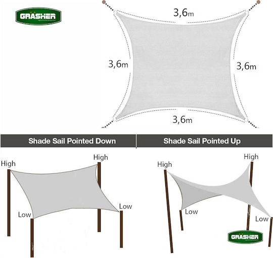 Grasher Ε220 Platz Sonnensegel Gray 3.6x3.6m