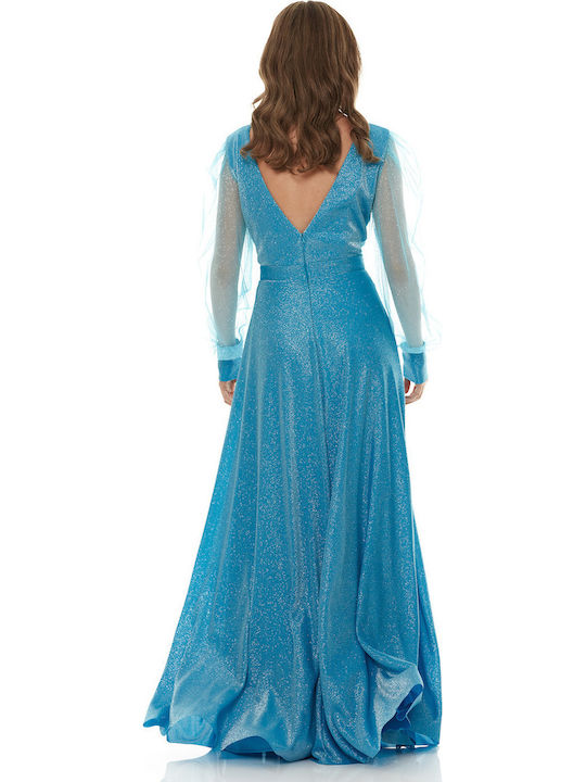 Maxi Dress for Wedding Christening with Tulle Light Blue