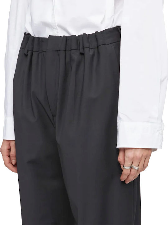 Damen Hoch tailliert Stoff Hose in Lockere Passform Black