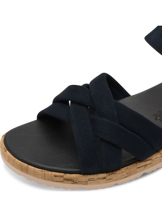 Leather Women's Flat Sandals Navy Blue