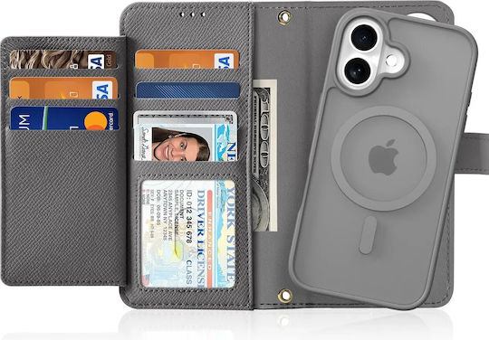 Dux Ducis Wallet Leather / Silicone Gray (iPhone 16)
