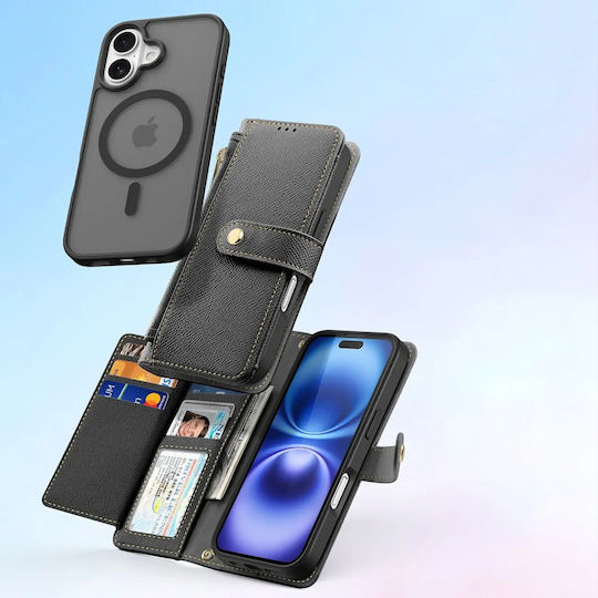 Dux Ducis Портмоне Кожа / Силикон Черен (iPhone 16)