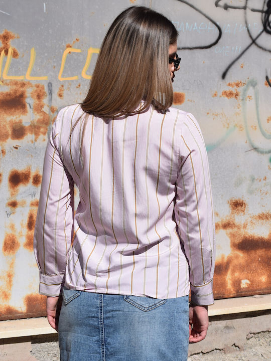 Langärmelig Damen Hemd Pink Gestreift