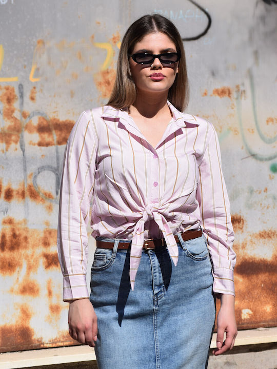 Langärmelig Damen Hemd Pink Gestreift
