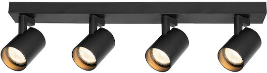 Eko Light Σποτ με 4 Φώτα και με Ντουί GU10 σε Μαύρο Χρώμα