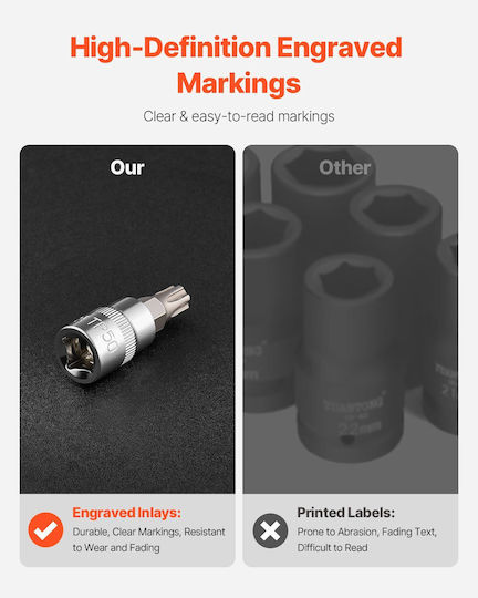 Torx-Bit-Steckschlüsselsatz 13-teilig Stern T8 T60 Satz S2 legierter Stahl Cr-V Stahl