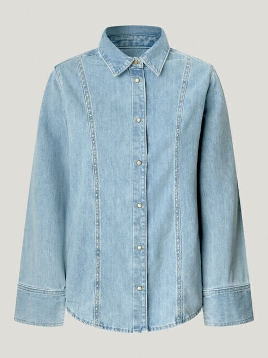 Belle Stud Μακρυμάνικο Γυναικείο Τζιν Πουκάμισο Denim