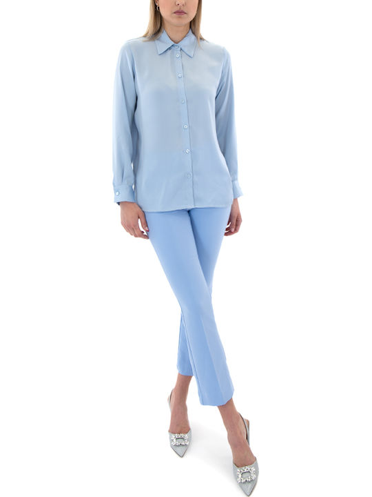 Langärmelig Damen Satin,σατεν Hemd Ciell