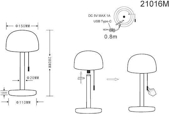 Globo Lighting Портатиф LED с Бяла Шапка и Златиста Основа