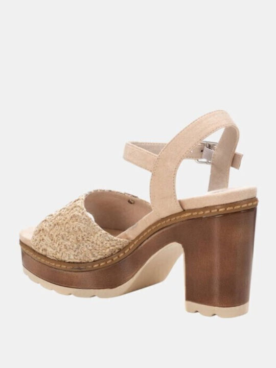 Stoff Sandalen Beige