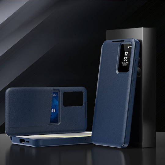 Калъф тип портфейл със Smart View за Samsung Galaxy S22 Ultra, син цвят