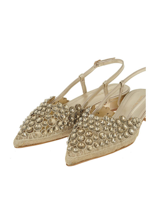 Leather Gold Low Heels