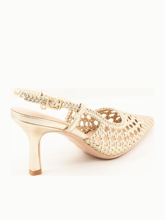Leder Pumps mit Riemchen & mittelhoher Absatz Goldene
