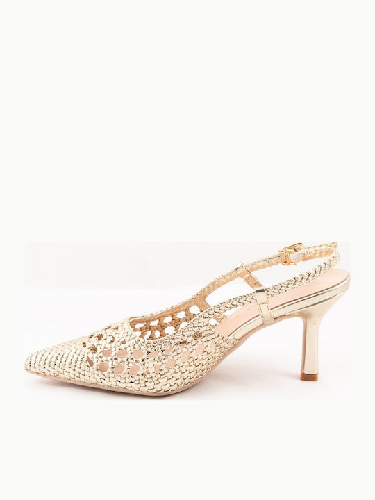 Leder Pumps mit Riemchen & mittelhoher Absatz Goldene