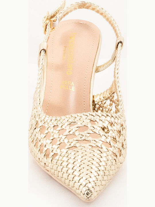 Leder Pumps mit Riemchen & mittelhoher Absatz Goldene