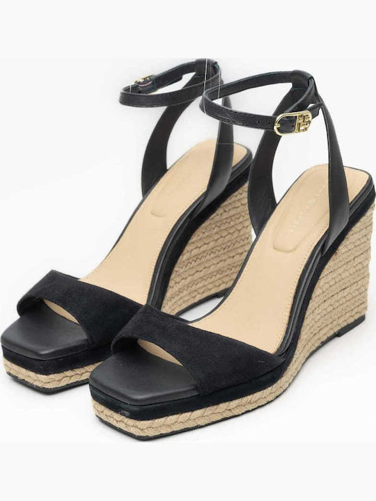 Women's Leather Ankle Strap Platforms Black
