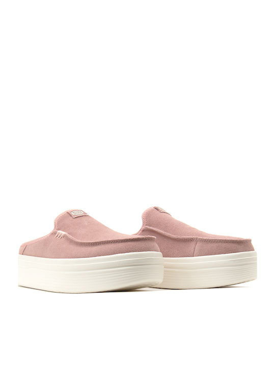Suede Mules with High Heel in Pink Color