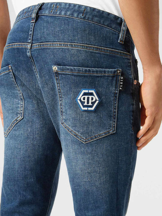 Hexagon Ανδρικό Παντελόνι Τζιν Ελαστικό με Skinny Straight Εφαρμογή Blue Shark