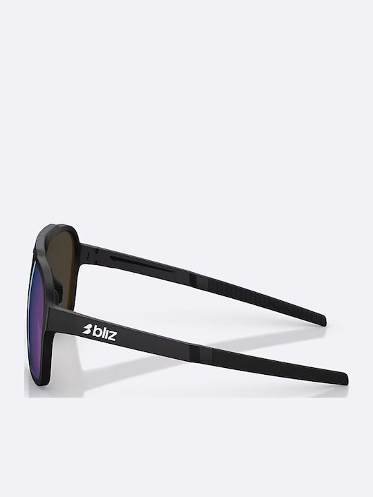 Bliz Herren Sonnenbrille mit Schwarz Kunststoff Gestell und Blau Spiegel Linse