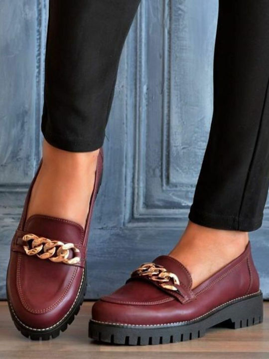 Δερμάτινα Γυναικεία Loafers σε Μπορντό Χρώμα