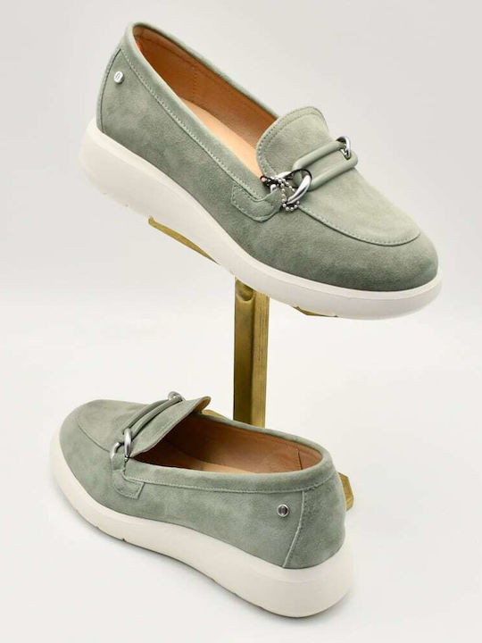 Δερμάτινα Γυναικεία Loafers σε Πράσινο Χρώμα