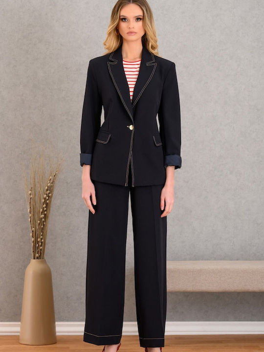 Derpouli Γυναικείο Μεσάτο Σακάκι Navy