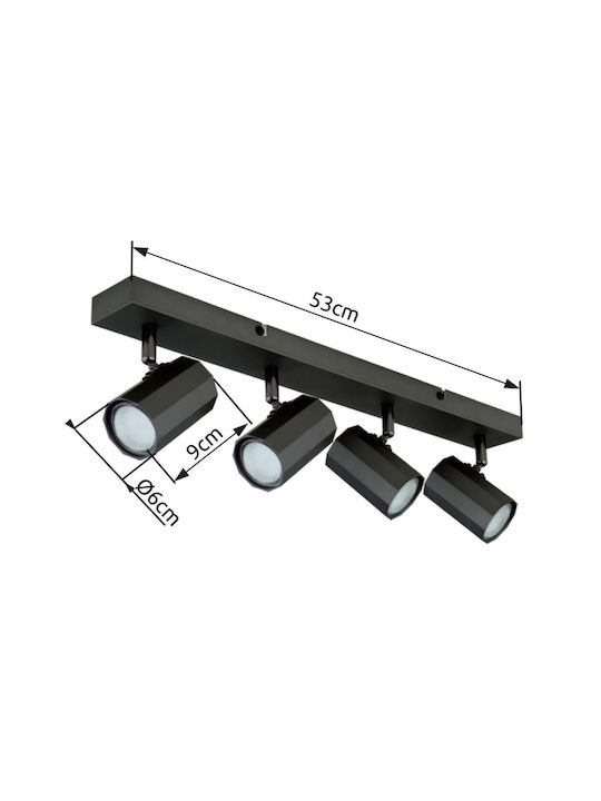 Globo Lighting Σποτ με 4 Φώτα σε Γκρι Χρώμα