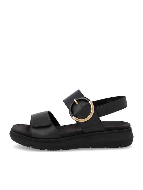 Δερμάτινα Γυναικεία Ανατομικά Σανδάλια Flatforms Μαύρα