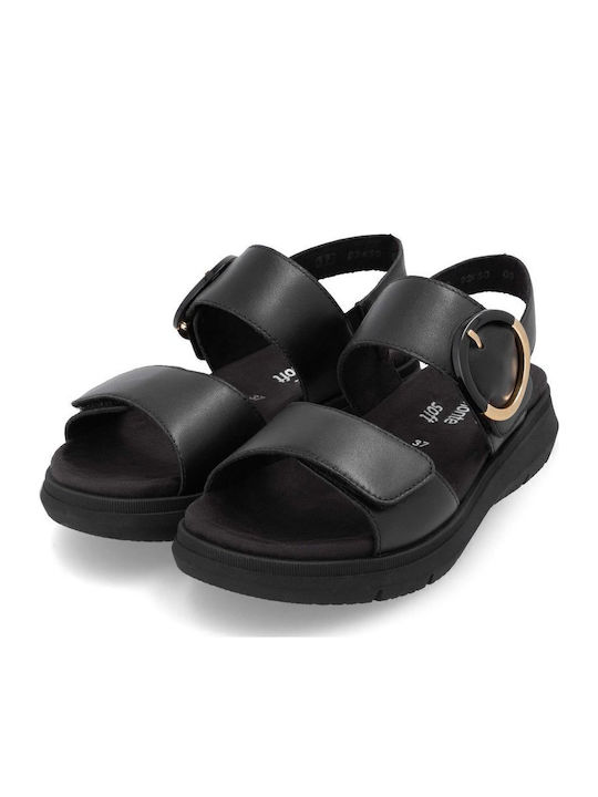 Δερμάτινα Γυναικεία Ανατομικά Σανδάλια Flatforms Μαύρα