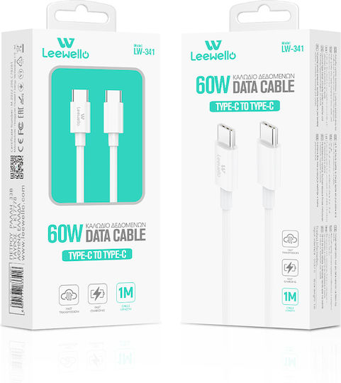 Leewello USB 2.0 Cable USB-C male - USB-C 60W Λευκό 1m
