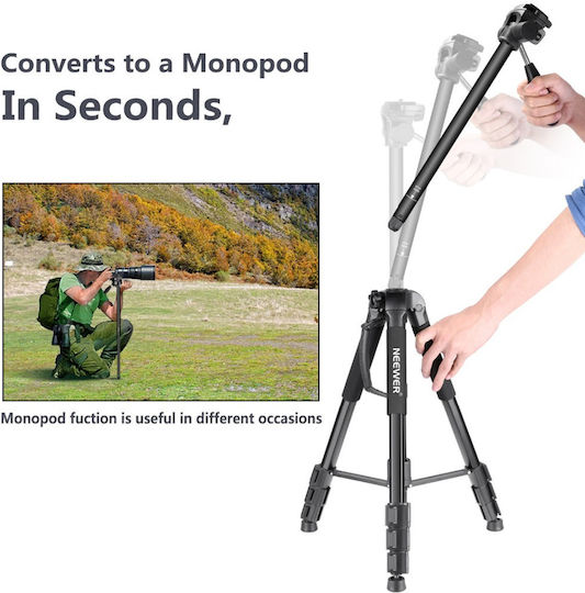 Professional Aluminum Tripod Monopod with Triple Rotation Head Jmary Kp-2274 167 Cm Max – Black